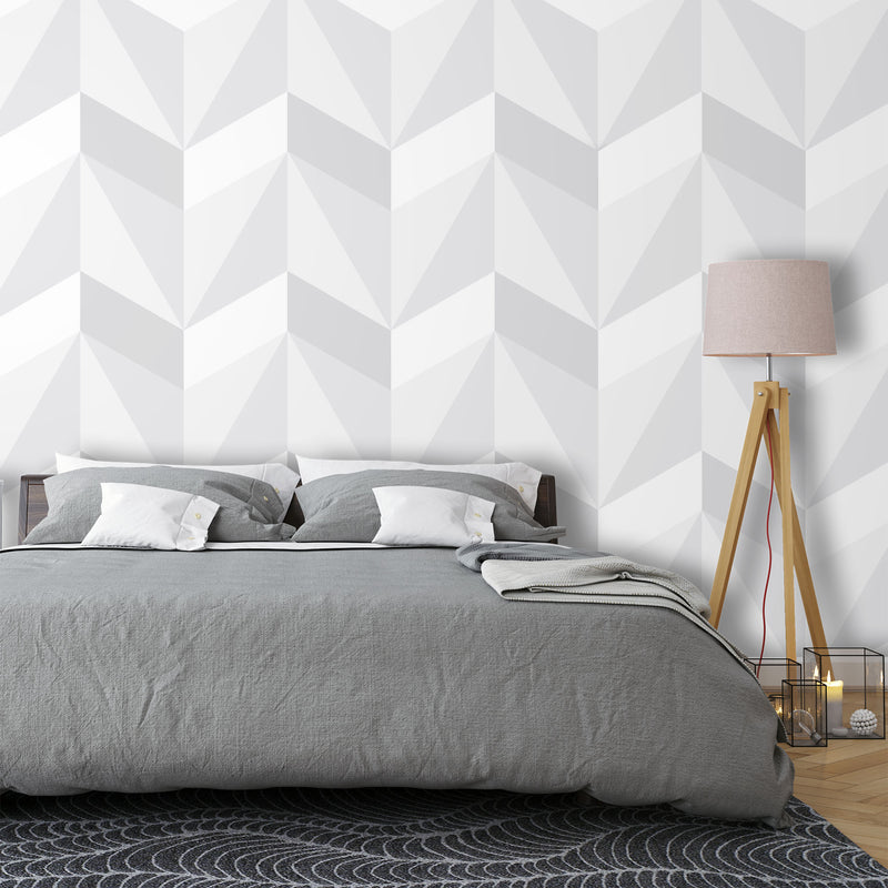 White and Gray geometric – Mural Wallpaper, PVC Free, Non-Toxic