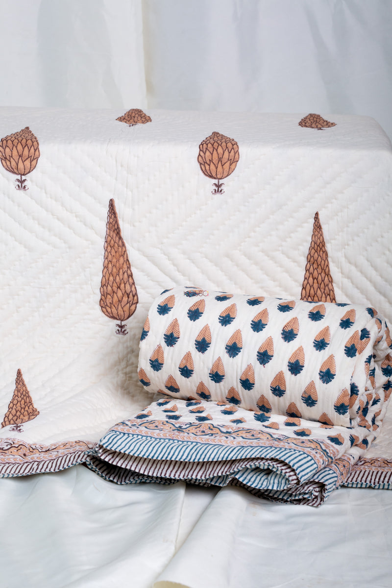 Muesli Brown And Blue Single Bed Quilt