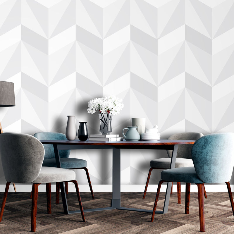 White and Gray geometric – Mural Wallpaper, PVC Free, Non-Toxic