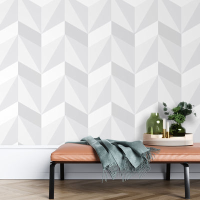 White and Gray geometric – Mural Wallpaper, PVC Free, Non-Toxic