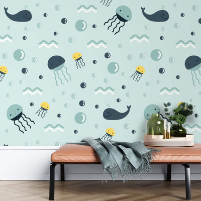 Whale and jellyfish – Mural Wallpaper, PVC Free, Non-Toxic