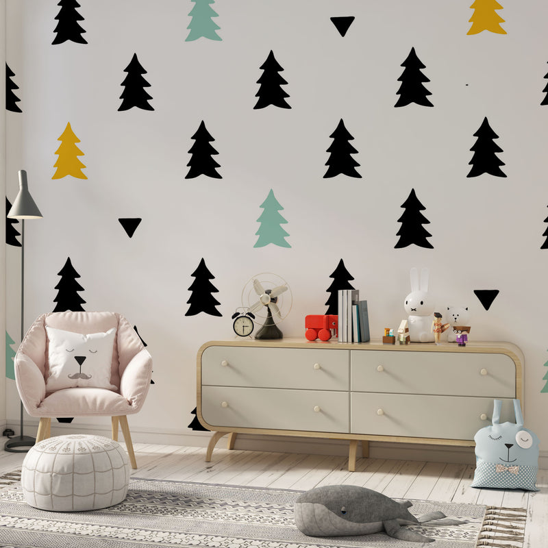 Multicolor cute seamless trees silhouettes