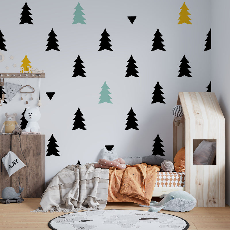 Multicolor cute seamless trees silhouettes