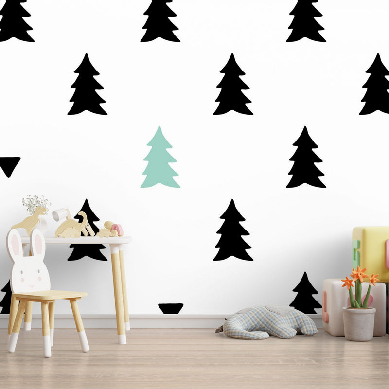 Multicolor cute seamless trees silhouettes