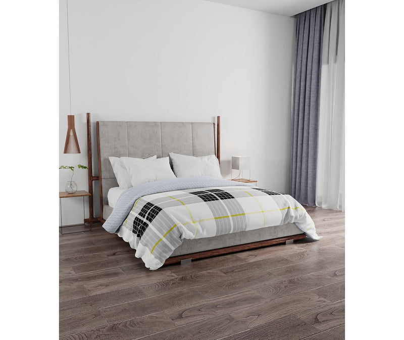 Striped Bold Black, White & Yellow King Size Comforter (100% Cotton, Reversible)