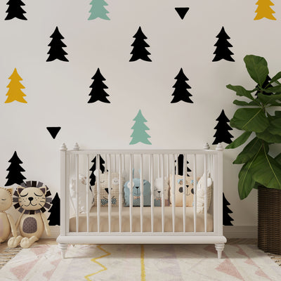 Multicolor cute seamless trees silhouettes