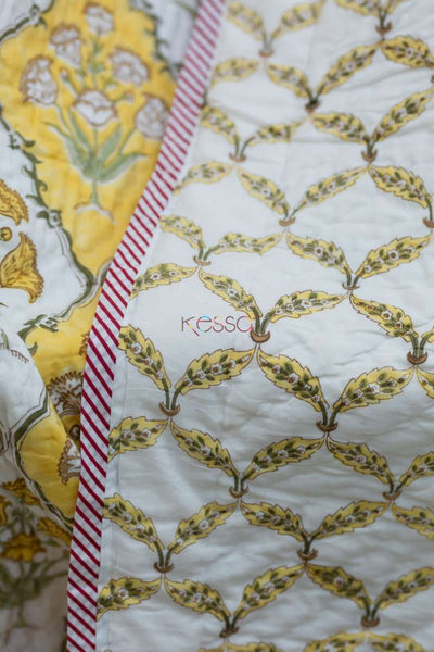 Saffron Block Print Double Bed Quilt