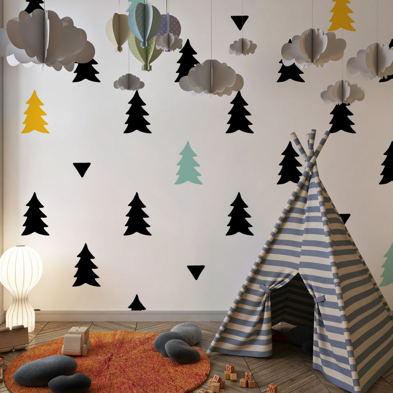 Multicolor cute seamless trees silhouettes