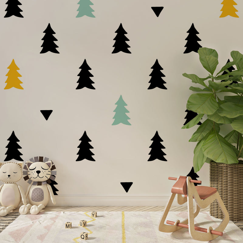 Multicolor cute seamless trees silhouettes