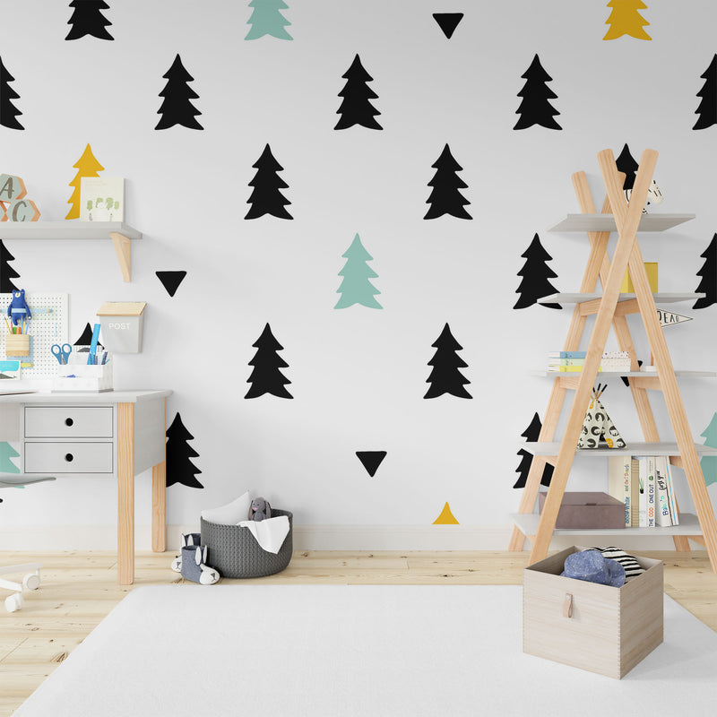 Multicolor cute seamless trees silhouettes