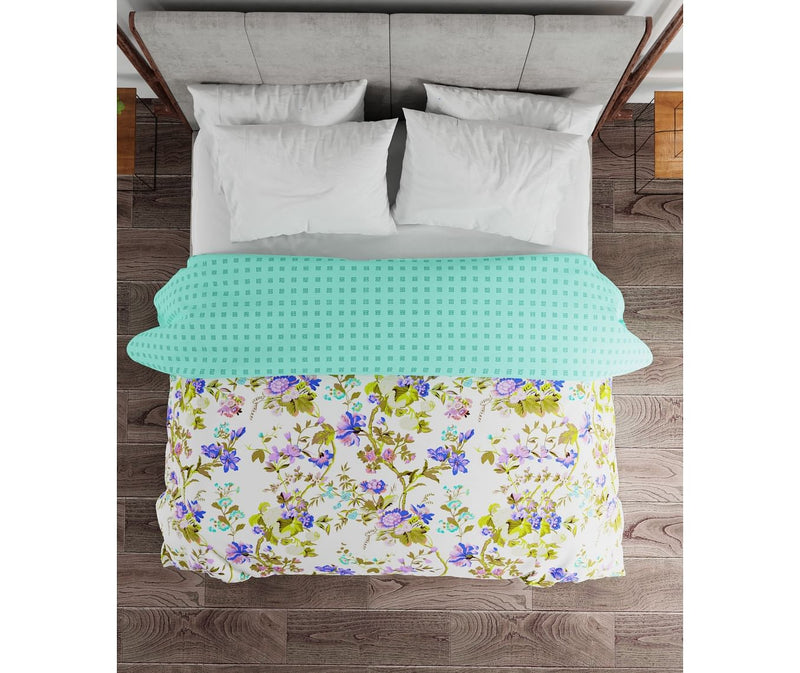 Multi-Coloured Floral Print King Size Comforter (100% Cotton, Reversible)