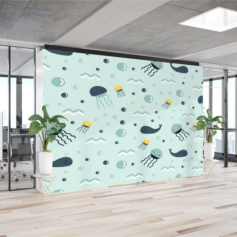 Whale and jellyfish – Mural Wallpaper, PVC Free, Non-Toxic