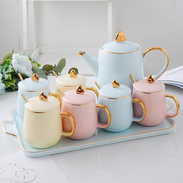 Candy Teaset of Teapot, 6 Teacups & Serving Tray