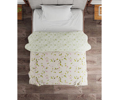 Neutral-Coloured Floral Print Single Size Comforter (100% Nature Based, Reversible)