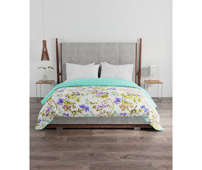 Multi-Coloured Floral Print King Size Comforter (100% Cotton, Reversible)