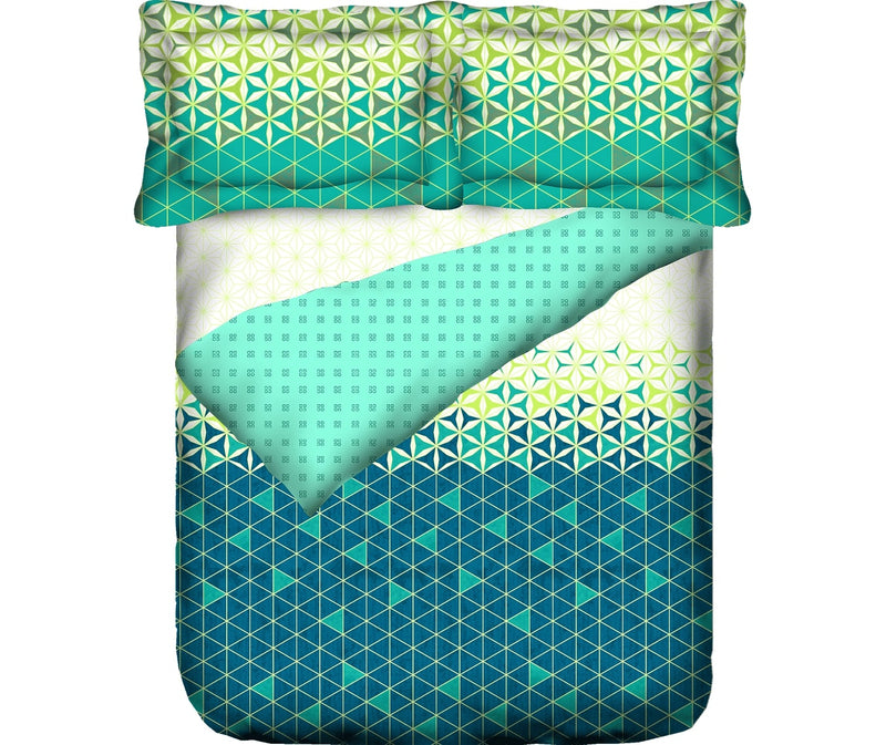 Green & Teal Abstract Artistic Print King Size Comforter (100% Cotton, Reversible)