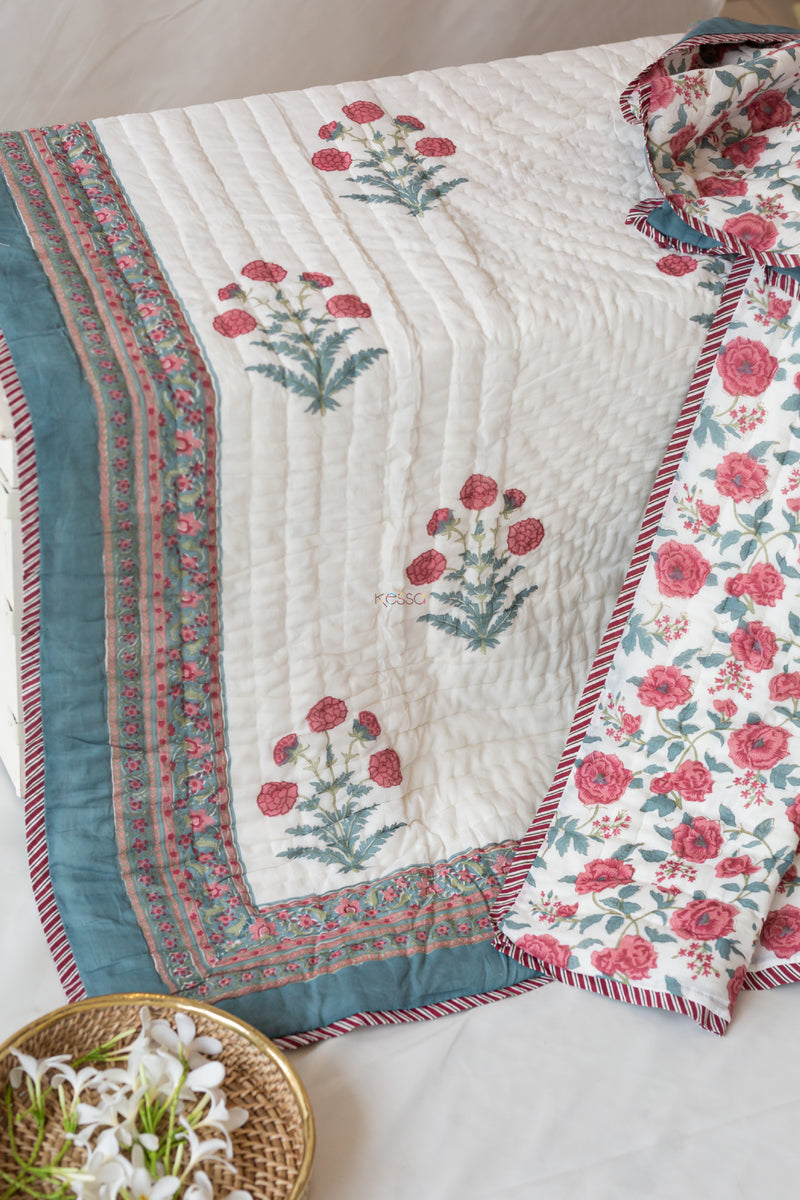 Red Floral Jaal Single Bed Quilt