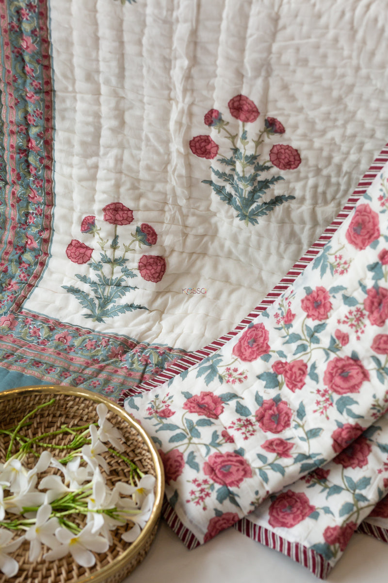 Red Floral Jaal Single Bed Quilt