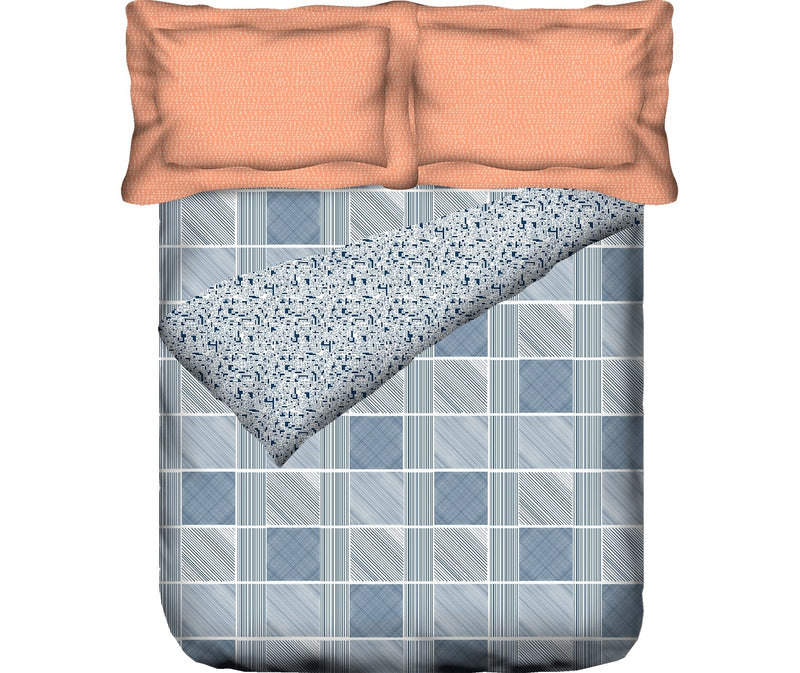 Beige Detailed Checked/Striped Geometric Print King Size Comforter (100% Cotton, Reversible)