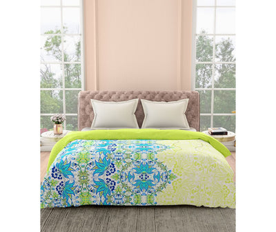 Green & Blue Traditional Floral Print Double Size Comforter (100% Cotton, Reversible)