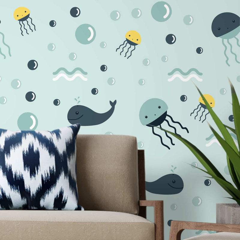 Whale and jellyfish – Mural Wallpaper, PVC Free, Non-Toxic