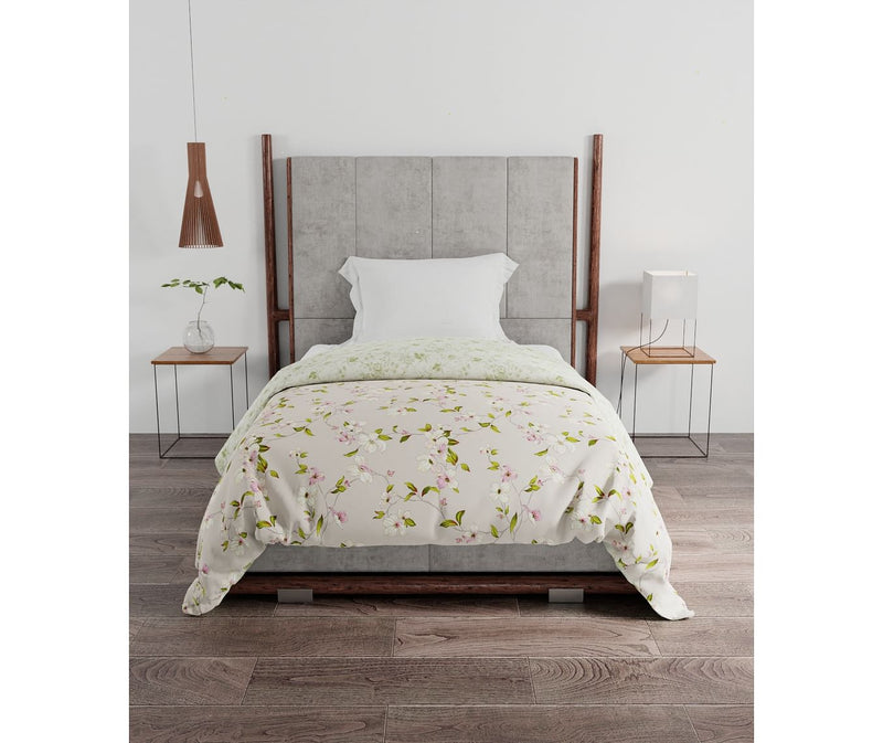 Neutral-Coloured Floral Print Single Size Comforter (100% Nature Based, Reversible)