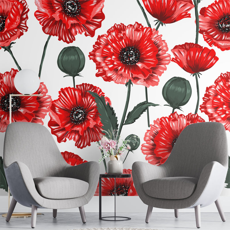 Red flowers – Mural Wallpaper, PVC Free, Non-Toxic