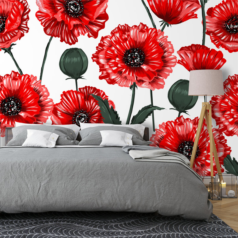 Red flowers – Mural Wallpaper, PVC Free, Non-Toxic