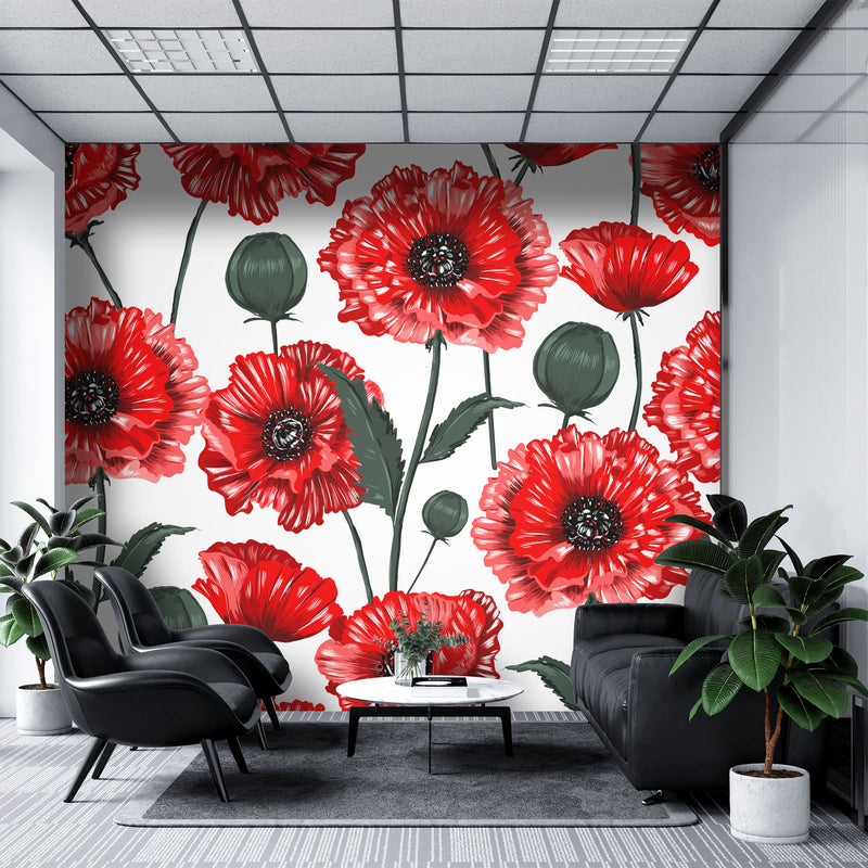 Red flowers – Mural Wallpaper, PVC Free, Non-Toxic