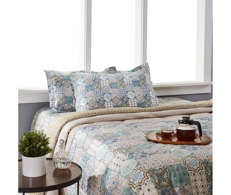 Moroccan Tile Pattern King Size Comforter (100% Cotton, Reversible)