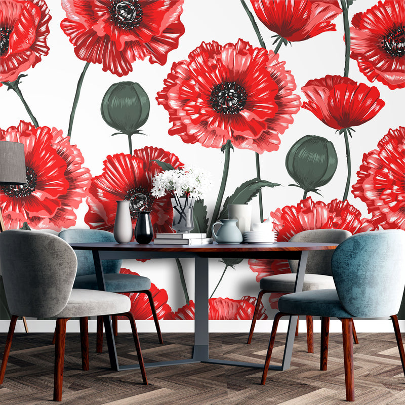 Red flowers – Mural Wallpaper, PVC Free, Non-Toxic