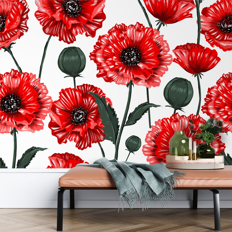 Red flowers – Mural Wallpaper, PVC Free, Non-Toxic