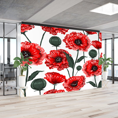 Red flowers – Mural Wallpaper, PVC Free, Non-Toxic