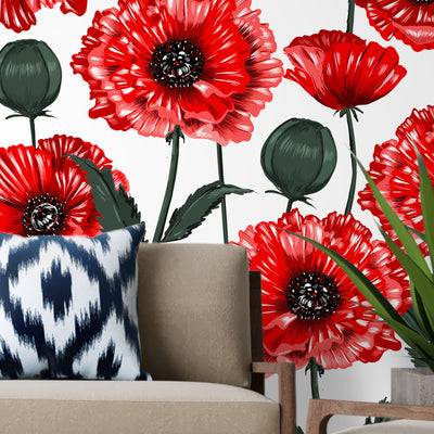 Red flowers – Mural Wallpaper, PVC Free, Non-Toxic