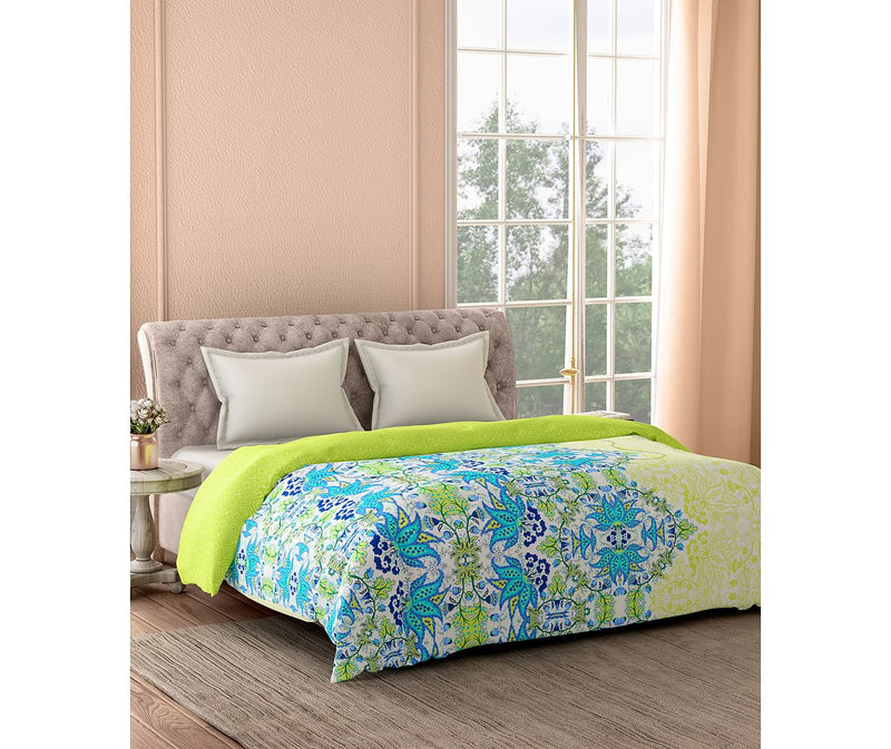 Green & Blue Traditional Floral Print Double Size Comforter (100% Cotton, Reversible)