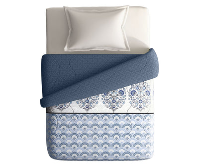 Traditional Blue Scalloped Pattern Single Size Comforter (100% Cotton, Reversible)