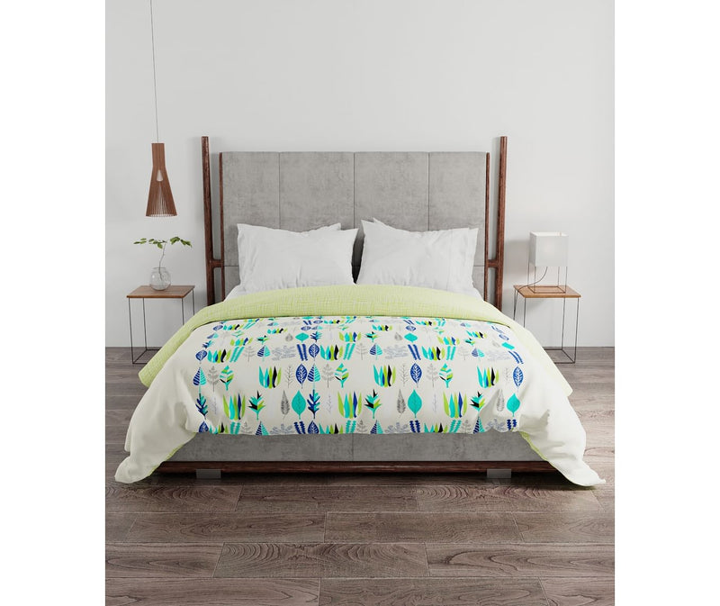 Leaf Printed Multi-Coloured Double Size Comforter (100% Cotton, Reversible)