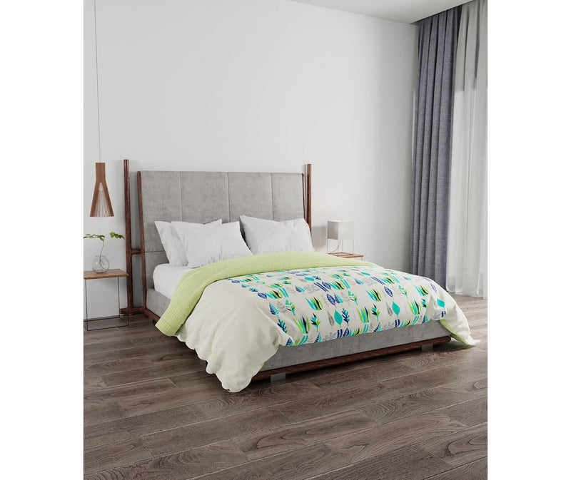 Leaf Printed Multi-Coloured Double Size Comforter (100% Cotton, Reversible)