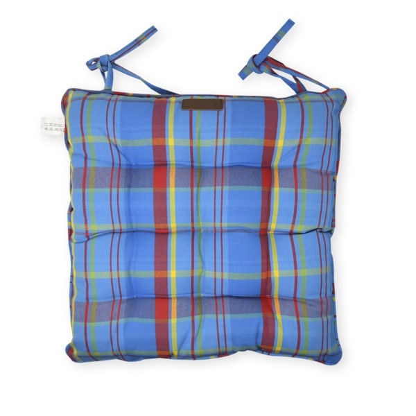 CHAIR PAD WITH TIES - MANIC MADRAS - BLUE