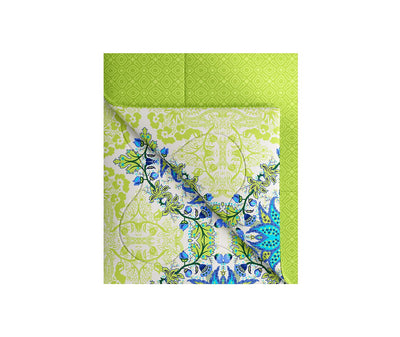 Green & Blue Traditional Floral Print Double Size Comforter (100% Cotton, Reversible)