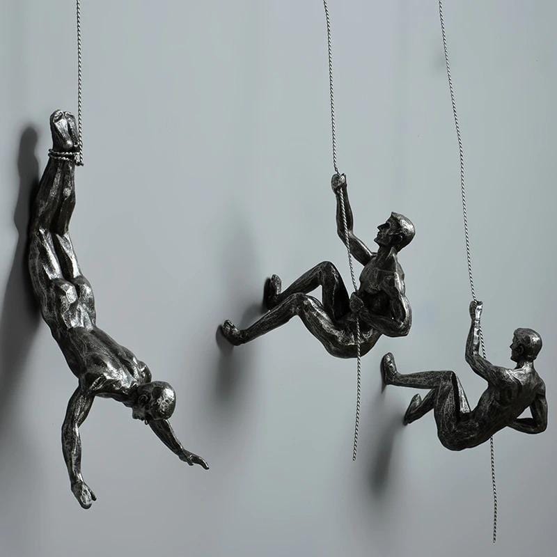 Rock Climbing Men Sculpture Wall Hanging (Set of 3) (9462)