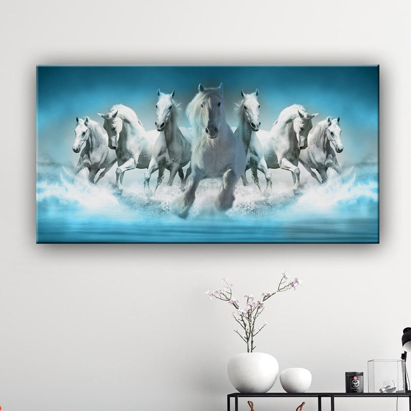 Seven Running Horses Abstract Design Canvas Wall Painting