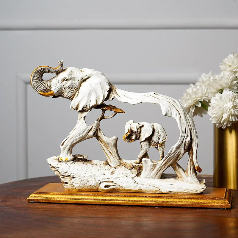 ﻿Feng Shui Golden Elephant Showpiece with Wooden Base (9462)