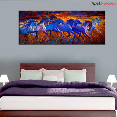 wallmantra Big Panoramic Running Horses Abstract Design Canvas