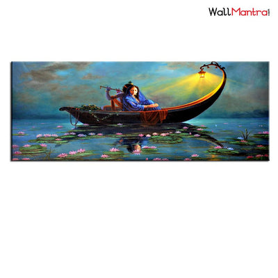 Radha Krishan on Ferry Romantic Canvas Big Panoramic Wall Painting