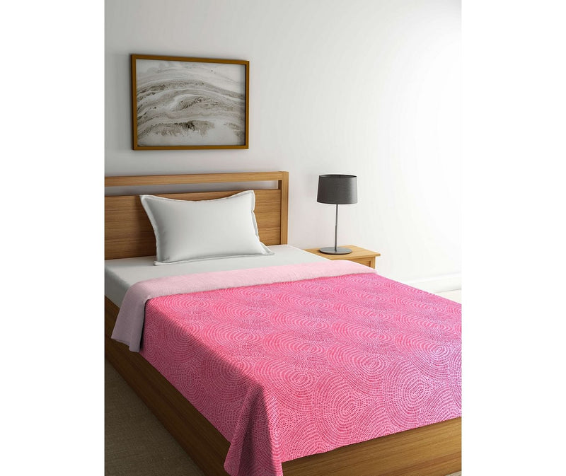 Pink Textured Print Single Size Comforter (100% Cotton, Reversible)