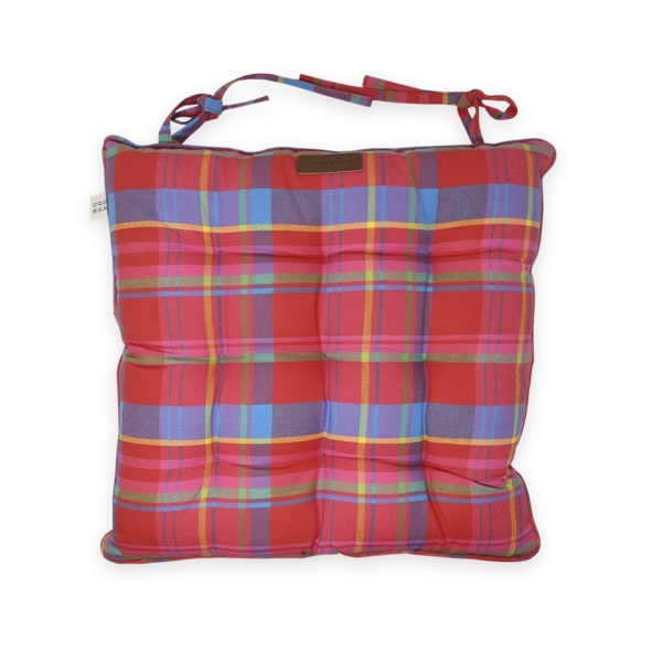 CHAIR PAD WITH TIES - MANIC MADRAS - RED