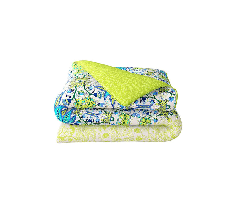 Green & Blue Traditional Floral Print Double Size Comforter (100% Cotton, Reversible)