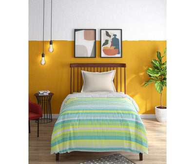 Teal & Lime Trendy Print Single Size Comforter (100% Cotton, Reversible)