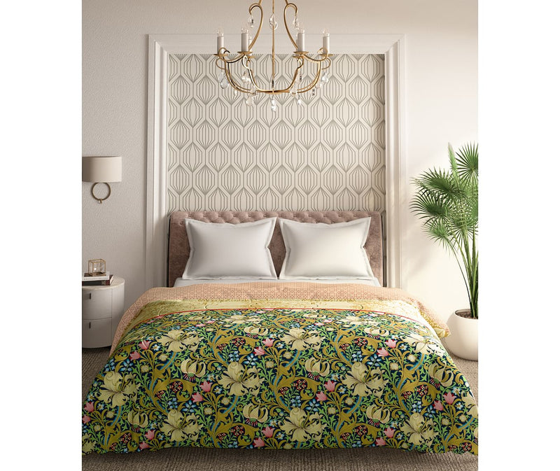 Traditional Floral Print King Size Comforter (100% Cotton, Reversible)